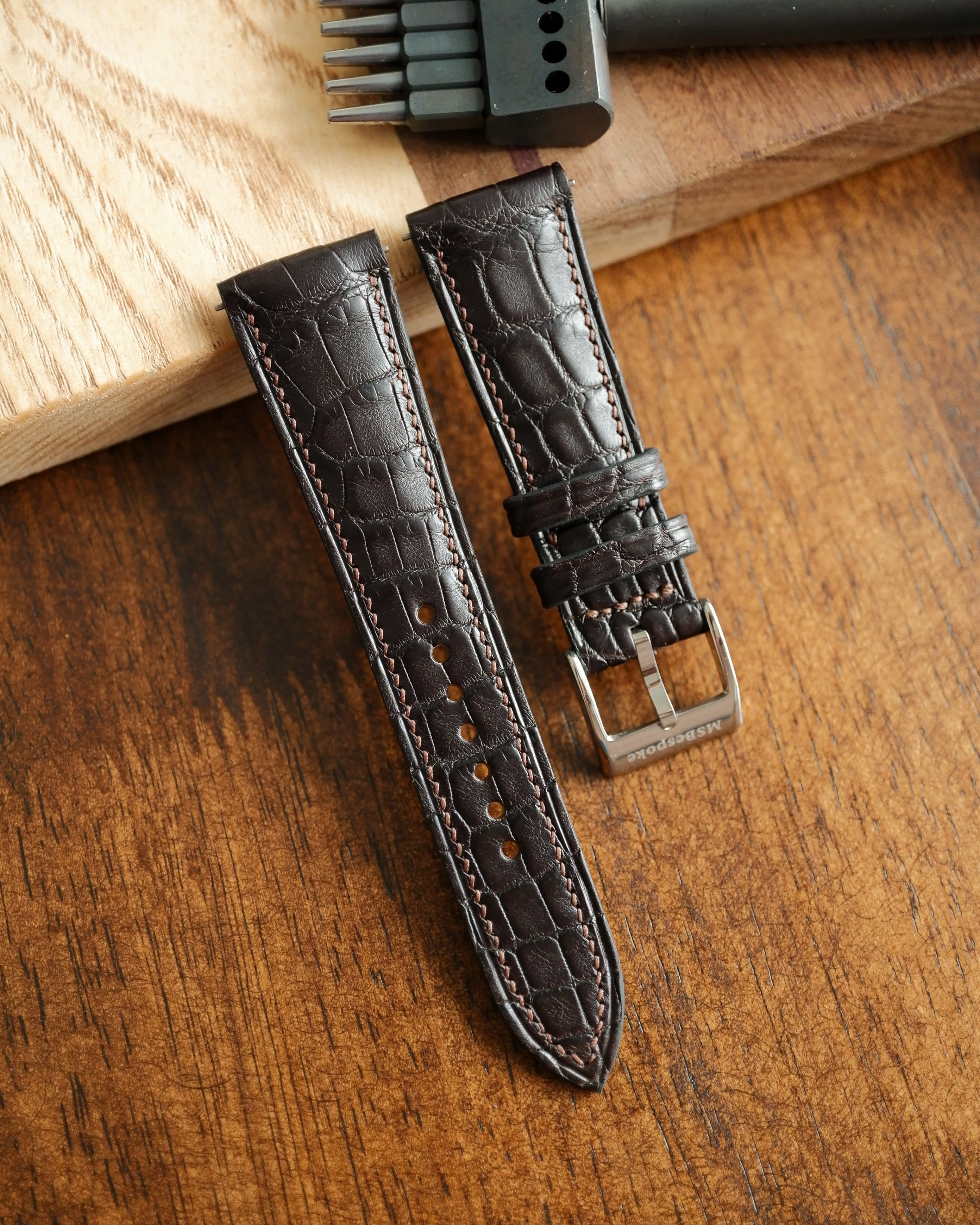 Alligator Dark Brown Leather Watch Strap