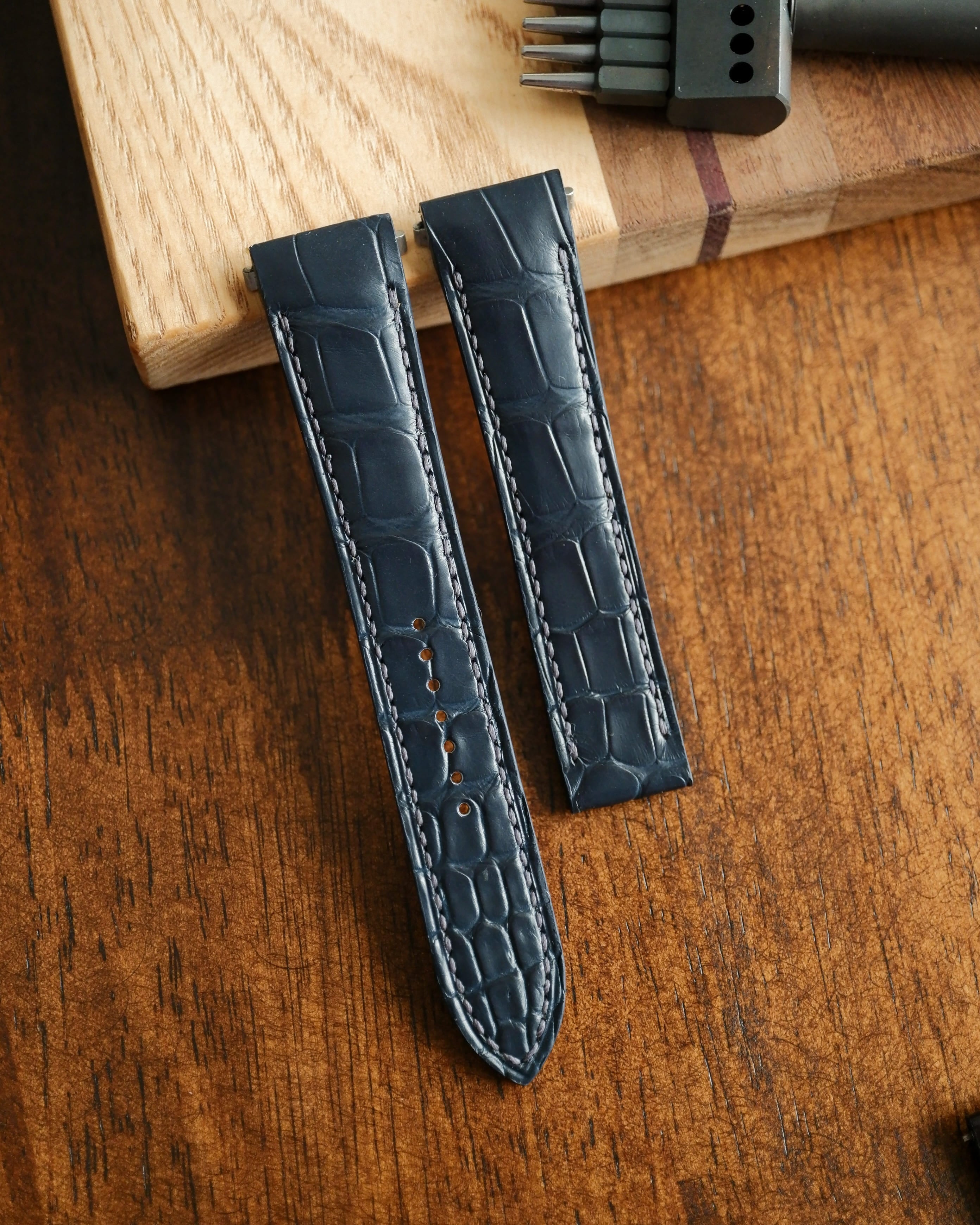 Ready Made - Navy Alligator Leather Watch Strap for Cartier Santos