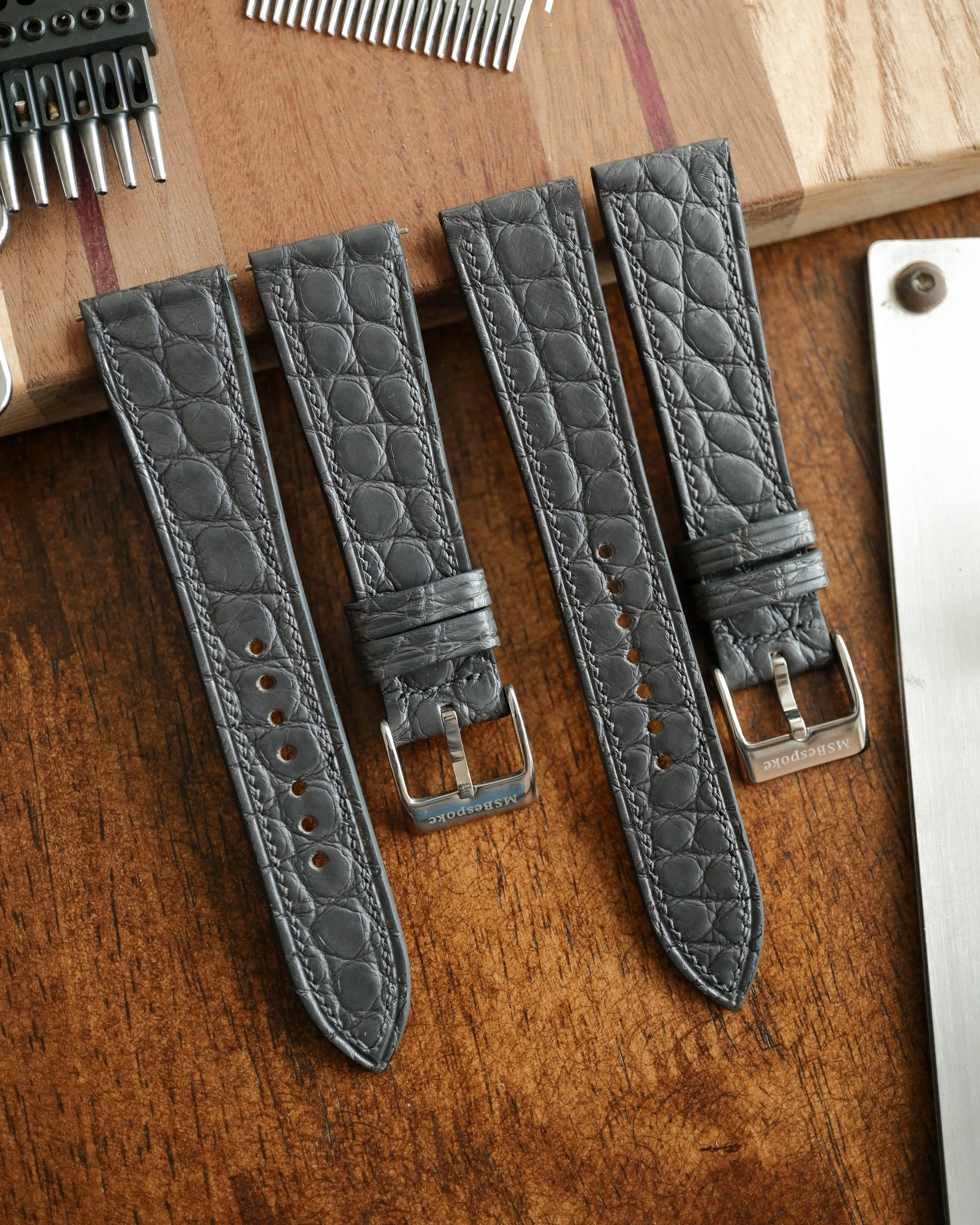 Alligator Flank Dark Grey Leather Watch Strap